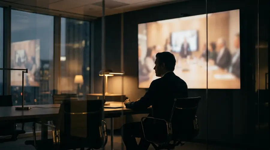 Une responsable communication regarde le film de l’événement sur grand écran