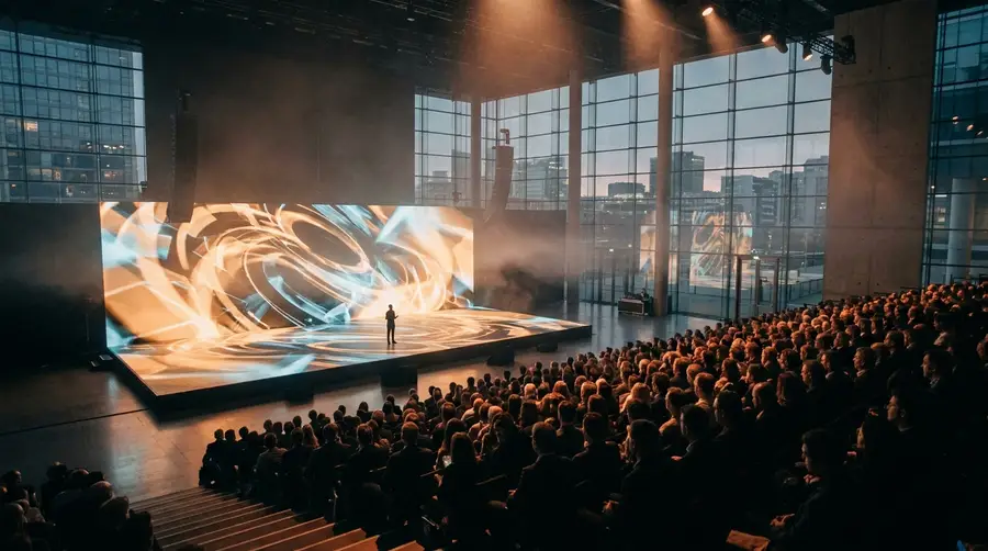 Keynote tech sur grande scène LED, événement d’entreprise